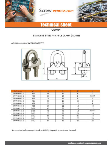1 x Wire Rope Clip With U-Bolt Stainless Steel...