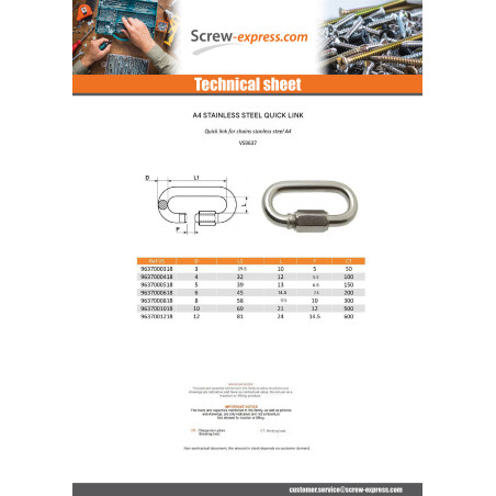 1 x Quick Link For Chains Stainless Steel A4 8