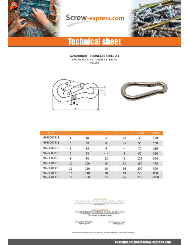 1 x Carabiner Stainless Steel A4 Diameter 10