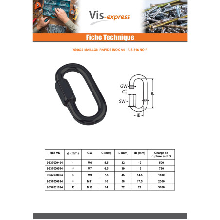 1 x Quick Link For Chains Stainless Steel A4 Black 8