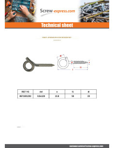 Gym hook Thread Wood Stainless Steel A2 8.8X120 2