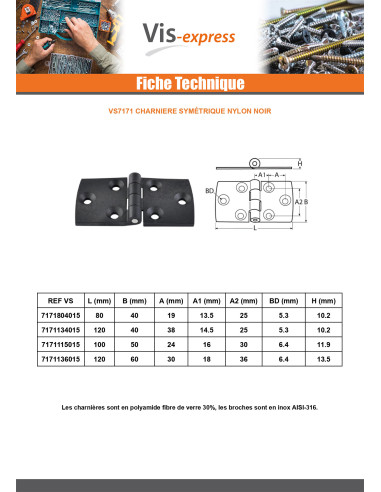1 x Hinge SYMMETRICAL 120X60 black nylon