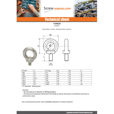 1 x Screw Eye Nut M8X13 Stainless Steel A4