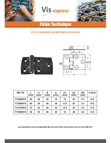 1 x Hinge asymmetrical 90X60 black nylon