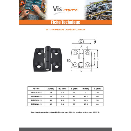 1 x Hinge Square 50X50 black nylon