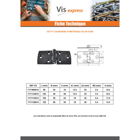 1 x Hinge symmetrical 80X40 black nylon