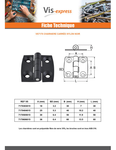 1 x Hinge Square 30X30 black nylon