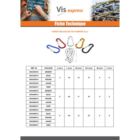 1 x Carabiner FIREFIGHTER 6X60 Red Aluminium