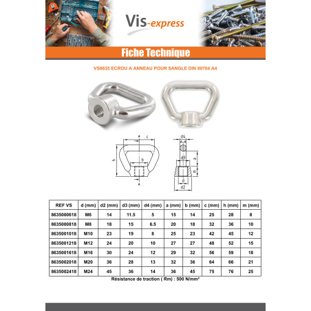 1 x Nut to Ring Linch Pin STRAP M10 Stainless Steel A4
