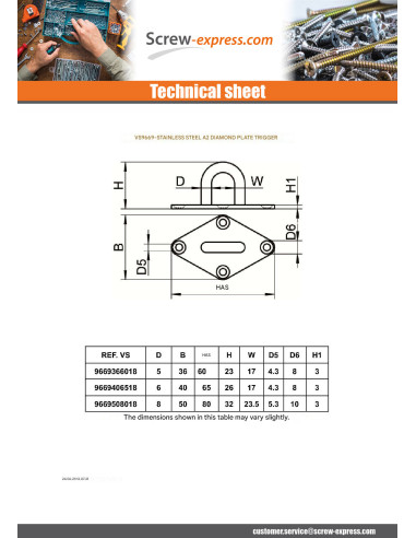 1 x Pontet to mounting plate Lozenge 40X65...