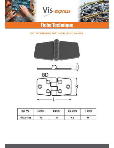 1 x Hinge With Cover Cap Screw 79X41 black nylon