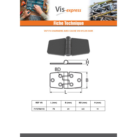 1 x Hinge With Cover Cap Screw 79X41 black nylon