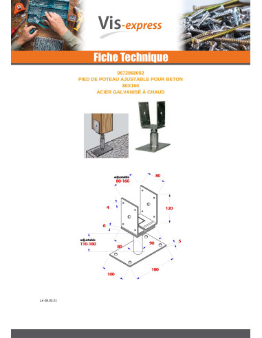 1 x Pfostensockel adjustable 80X160 Hot Dip...