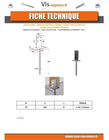 1 x Pfostensockel form Head 70X110X8 Hot Dip...