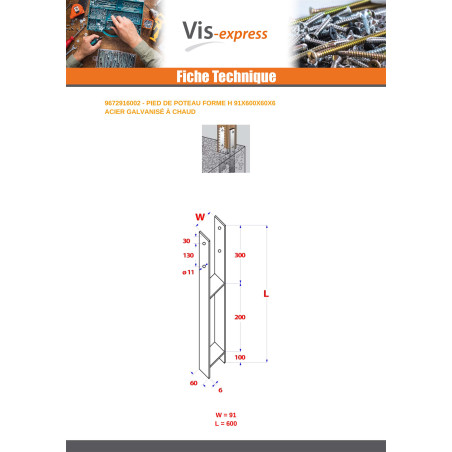 1 x Pfostensockel form H 91X600X60X6 Hot Dip Galvanized
