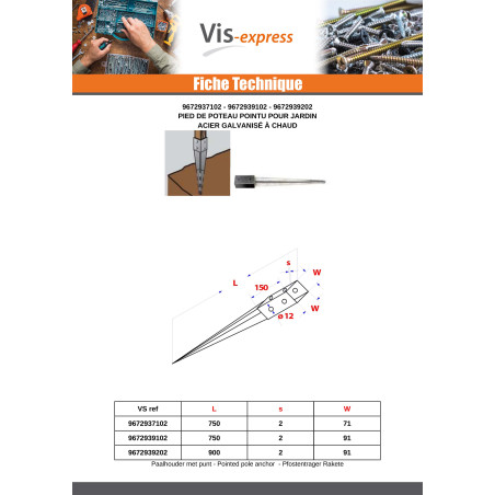 1 x Pfostensockel SHARP 71X750 Hot Dip Galvanized