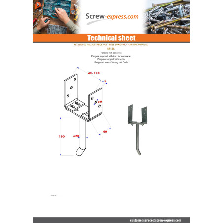1 x Pfostensockel adjustable 60X135 Hot Dip Galvanized