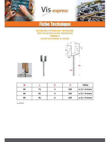 1 x Pfostensockel form U 60X100X81 Hot Dip...