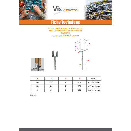 1 x Pfostensockel form U 60X100X81 Hot Dip Galvanized