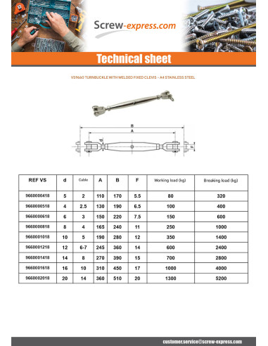 1 x Welded Fixed Jaw And Turnbuclkle Diameter 12