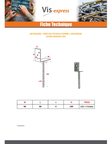 1 x Pfostensockel form L 60X100X80 Zinc Plated