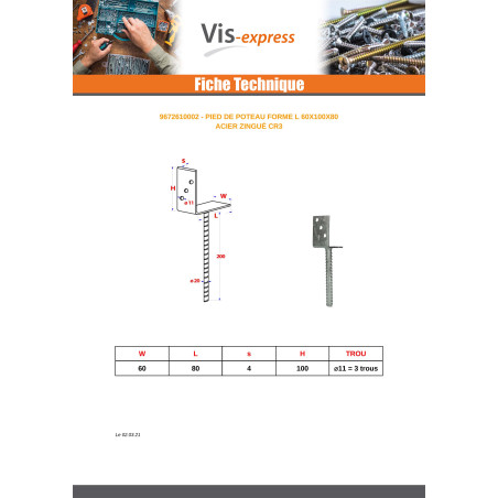 1 x Pfostensockel form L 60X100X80 Zinc Plated