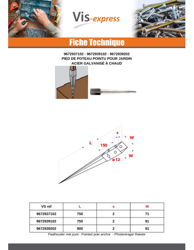 1 x Pfostensockel SHARP 91X750 Hot Dip Galvanized