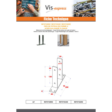 1 x Pfostensockel form U 71X50X200 Hot Dip Galvanized