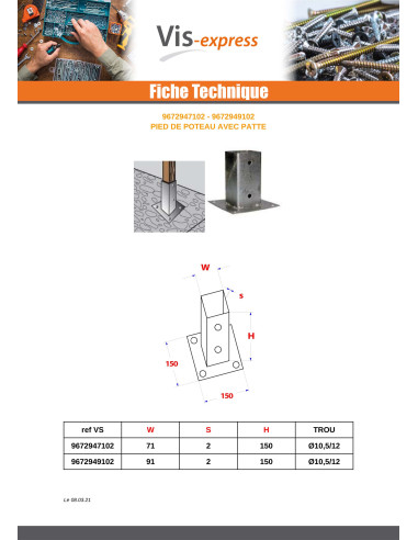 1 x Pfostensockel With Lug 91X150 Hot Dip...