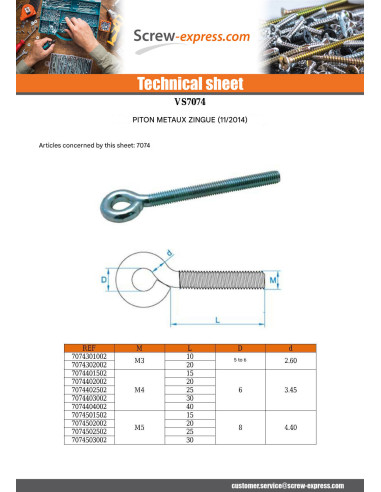 1 x Piton Machine M10X40 Diameter Eye 15 Zinc...