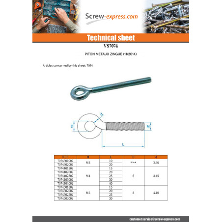 1 x Piton Machine M3X10 Diameter Eye 5 to 6 Zinc Plated