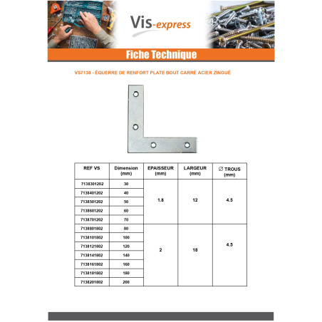 1 x Brackets Flat REINFORCEMENT Point Square 100X100X18 Zinc Plated