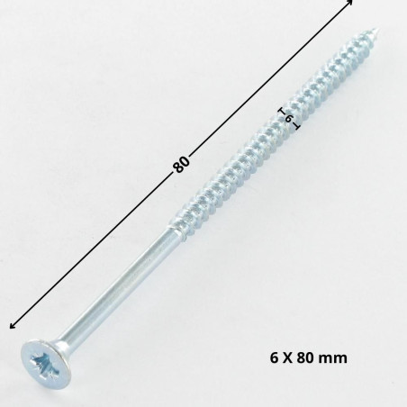 1 x Chipboard Screw Countersunk Head Pozi PZ3 6X80 Partial Thread Zinc Plated
