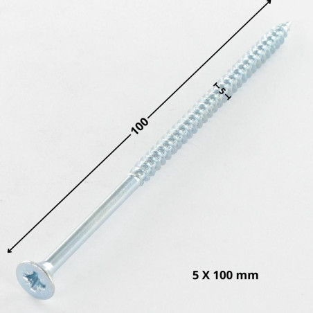 1 x Chipboard Screw Countersunk Head Pozi PZ2 5X100 Partial Thread Zinc Plated