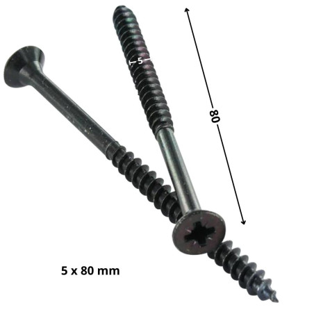 1 x Chipboard Screw Countersunk Head Pozi PZ2 5X80 Partial Thread Black Zinc Plated