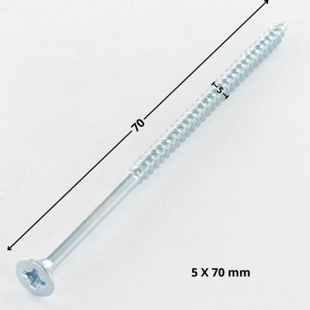 1 x Chipboard Screw Countersunk Head Pozi PZ2 5X70 Partial Thread Zinc Plated