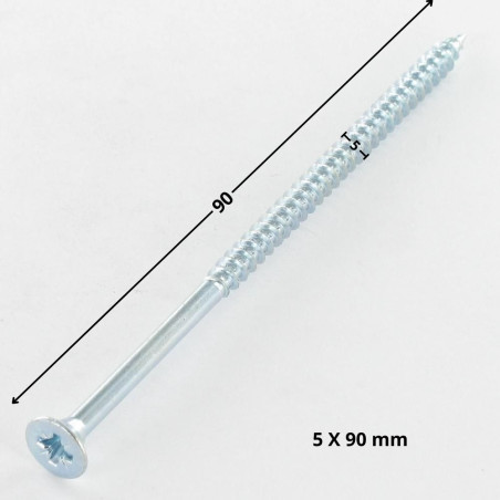 1 x Chipboard Screw Countersunk Head Pozi PZ2 5X90 Partial Thread Zinc Plated