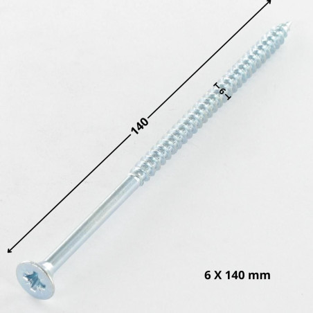 1 x Savis Chipsboard Screw Countersunk Head Pozi 3 6X140 Partial Thread Zinc Plated