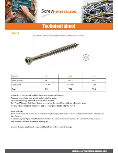 1 x Decking Screw Pan Countersunk Head T20...