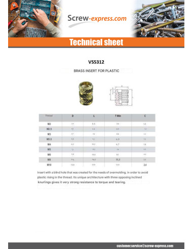 1 x Self Tapping Insert Brass FLOWFIX M4X10.2
