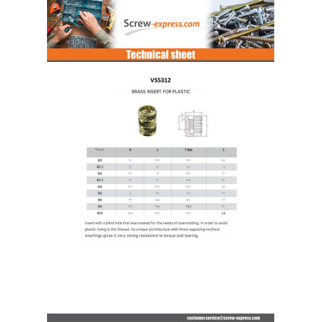 1 x Self Tapping Insert Brass FLOWFIX M4X10.2