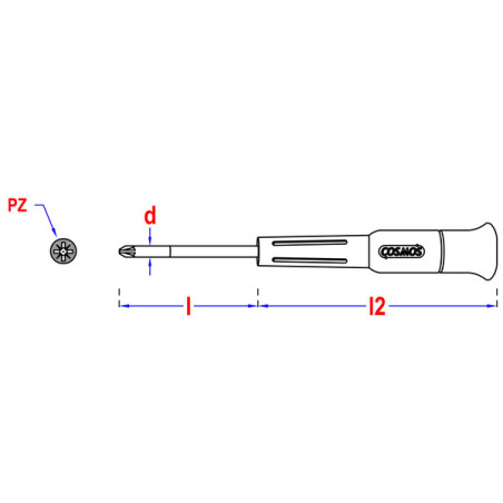 1 x Screwdriver end Pozi PZ1 Length Metal Thread 50