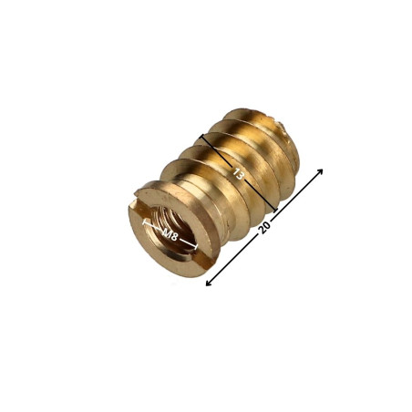 1 x Self tapping insert for wood M8 13X20 Brass