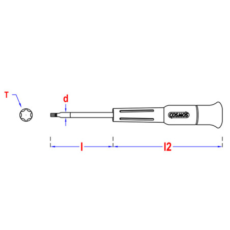 1 x Screwdriver end T6 Total Lengh 80 Length Metal Thread 50
