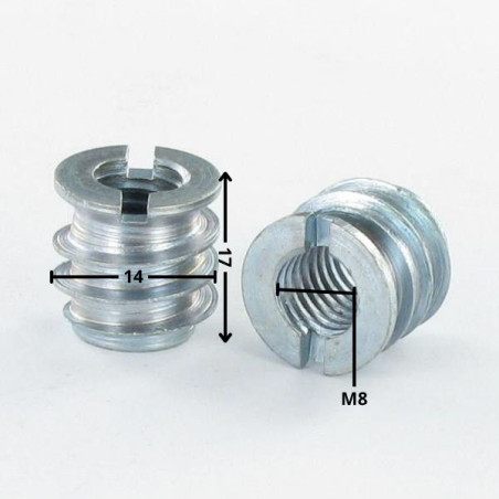 1 x Self tapping insert for wood Steel M8 Pitch 150 14X17