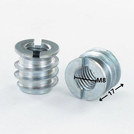 1 x Self tapping insert for wood Zinc Plated M8 14X17