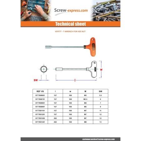 1 x T-spanner Linch Pin Hexagonal nut 6X157