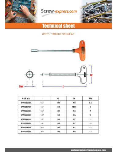 1 x T-spanner Linch Pin Hexagonal nut 9X157
