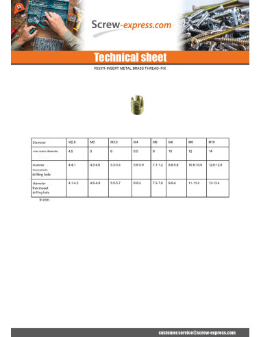 1 x Self Tapping Insert Threaded to slit Brass...