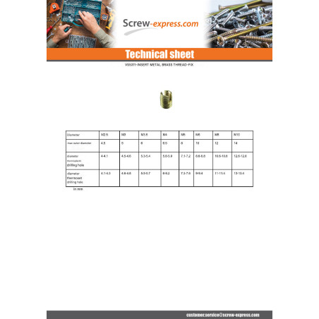 1 x Self Tapping Insert Threaded to slit Brass M5X10